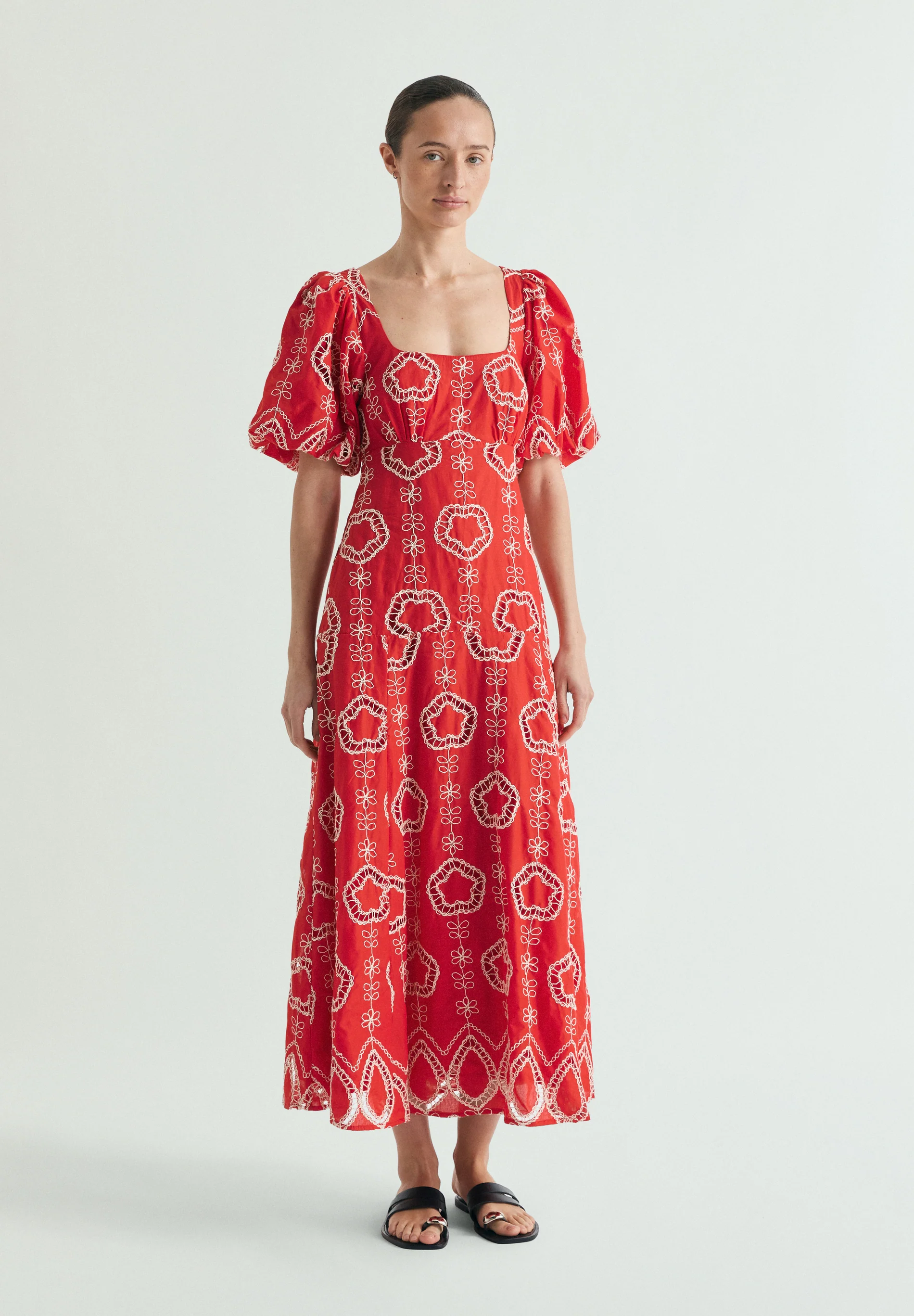 VESTIDO MIDI MANGAS ABULLONADAS