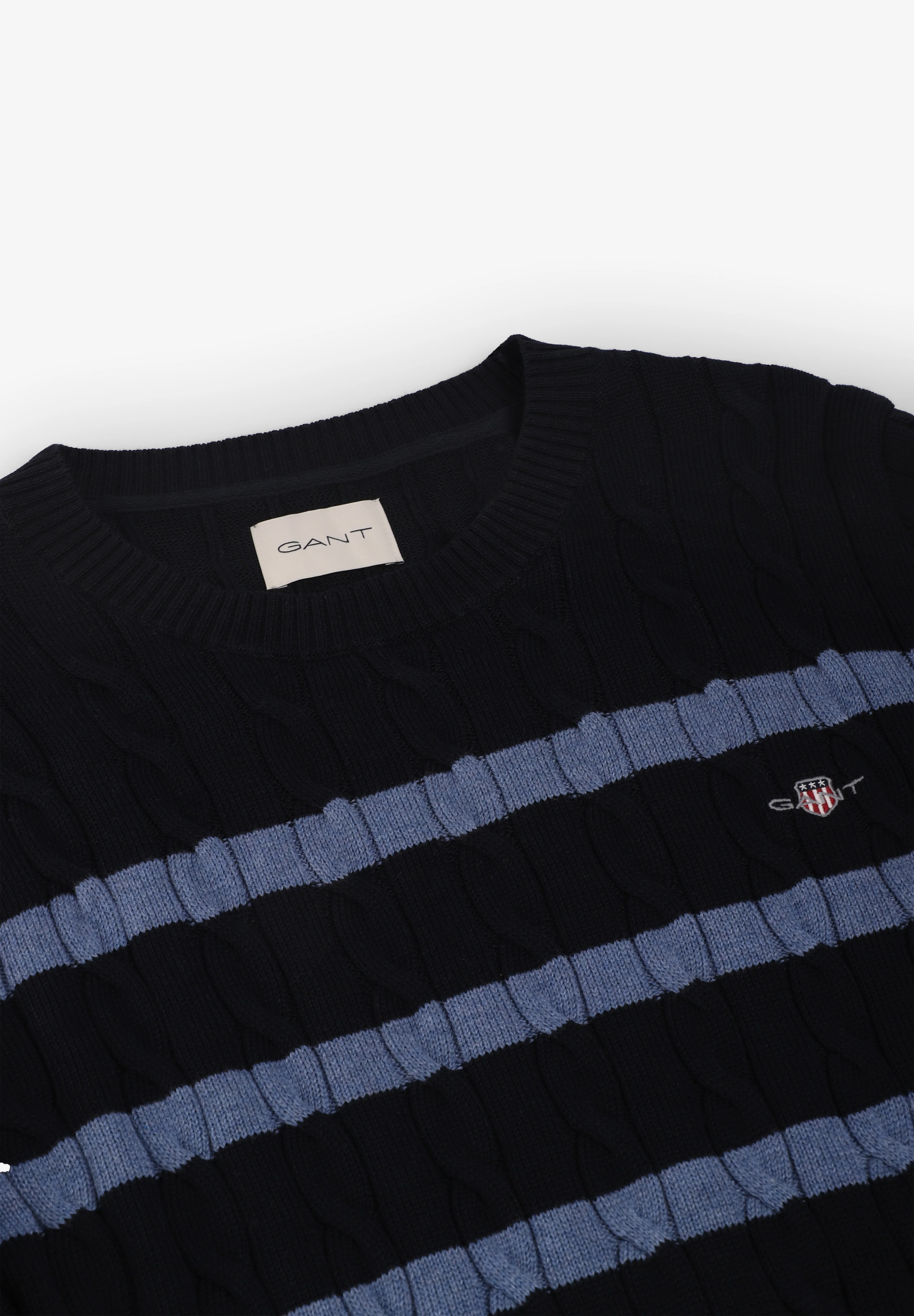 GANT | JERSEY STRIPED COTTON CABLE C-NECK - Image 3