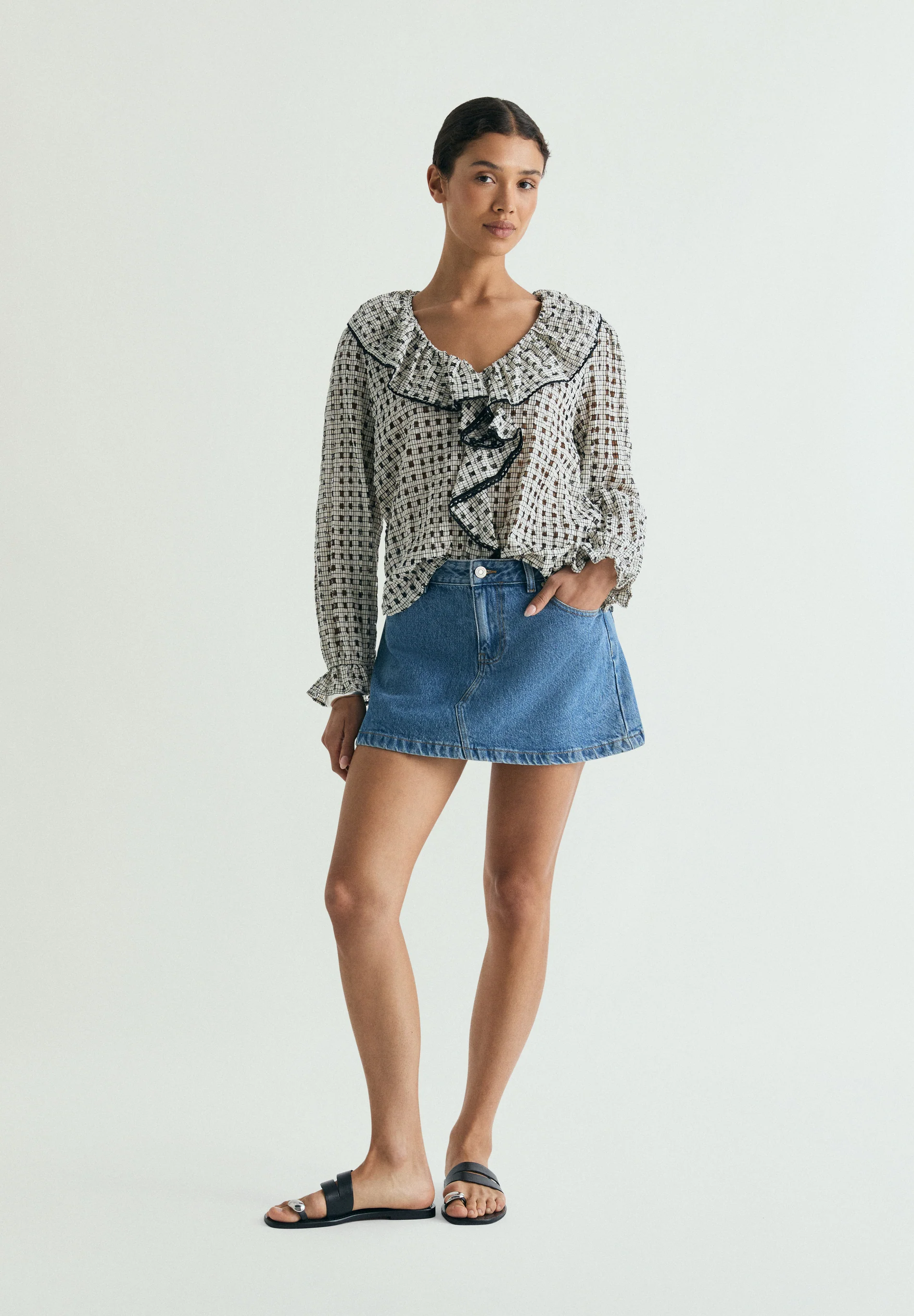 BLUSA ALGODÓN CUADROS VOLANTE - Image 2